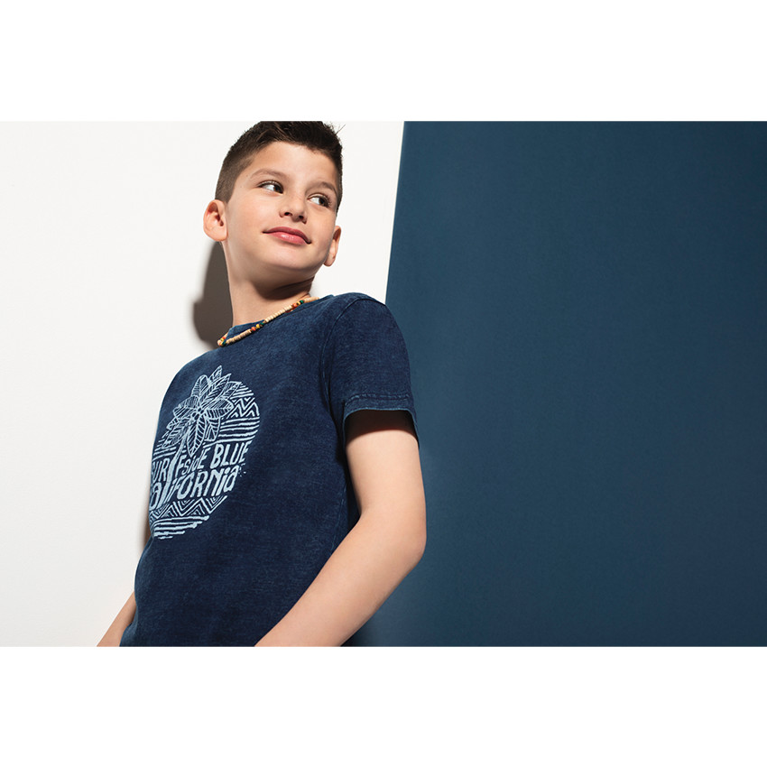 Junior - Tee-shirt manches courtes bleu jeans avec print esprit surf 