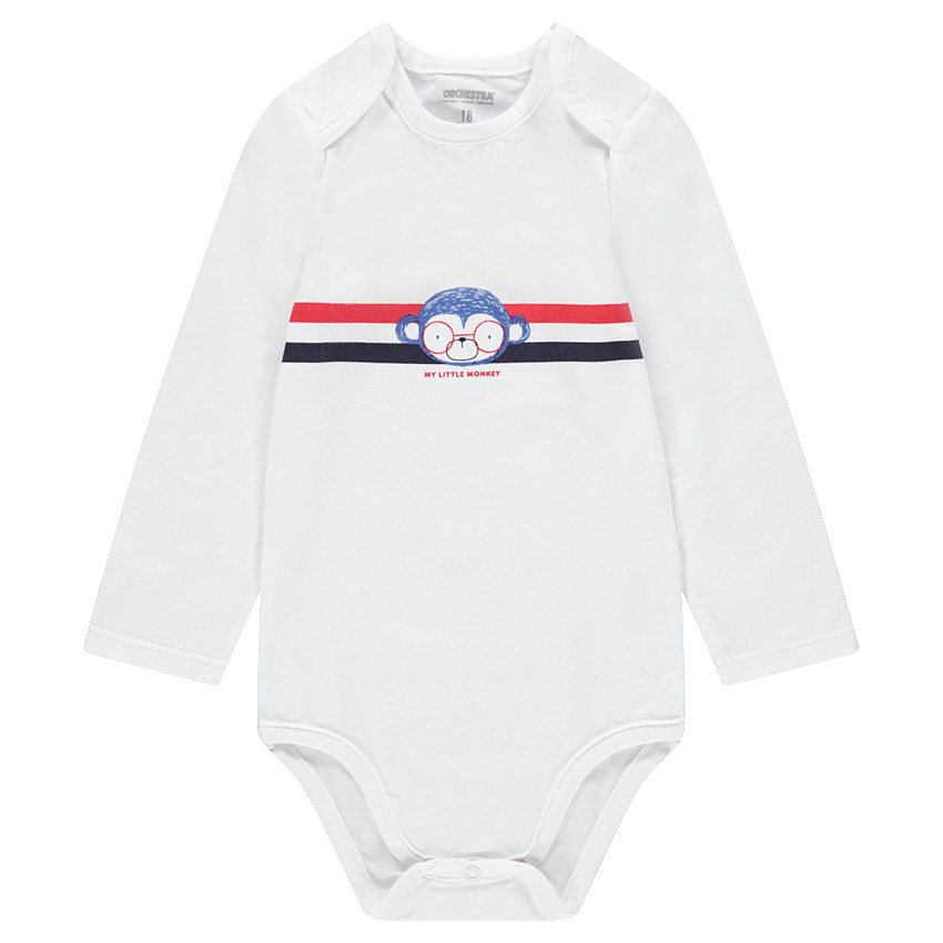 Lot de 3 bodies manches longues en coton avec singes printés 