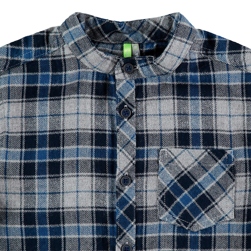 Chemise manches longues à carreaux en flanelle col mao 
