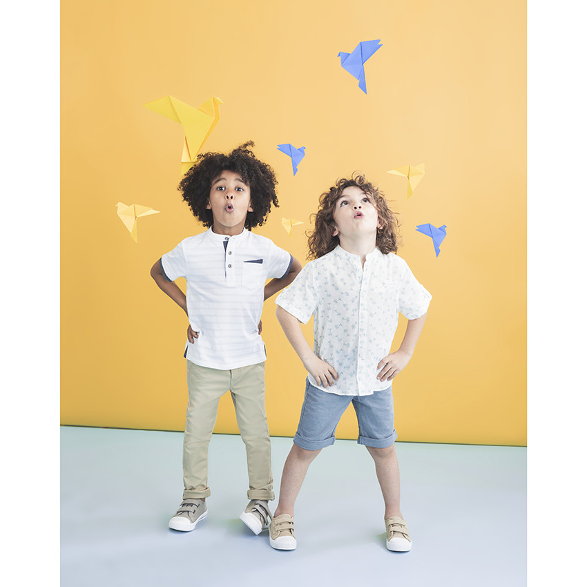 Chemise manches courtes à col mao et palmiers printés all-over 