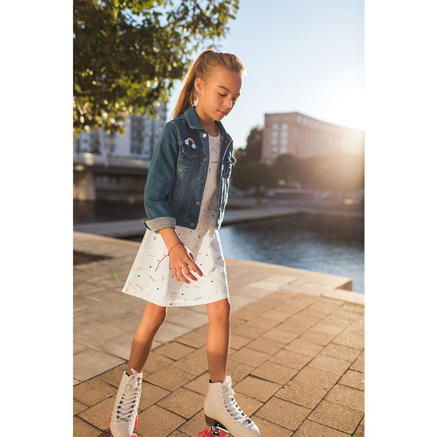 Robe en molleton avec manches volantées et mot printé 