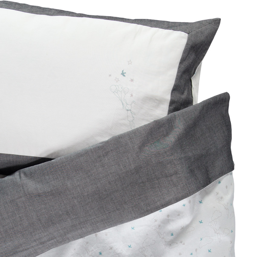 Set housse de couette et taie d'oreiller imprimé lapin et étoiles 