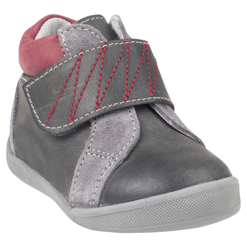 Bottillons en cuir bi-matière avec large scratch 