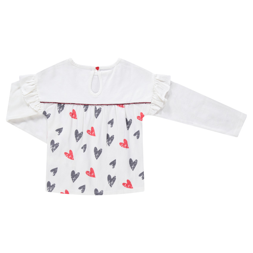 Tee-shirt manches longues volantées avec coeurs printés 