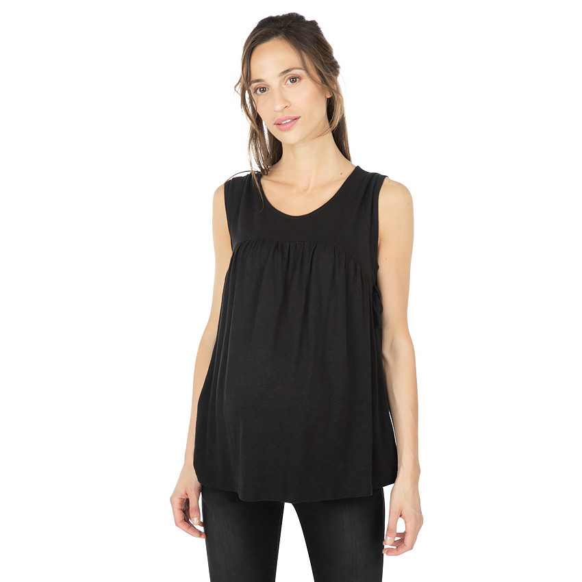 Tee-shirt de grossesse sans manches en lin avec nouettes sur les côtés 