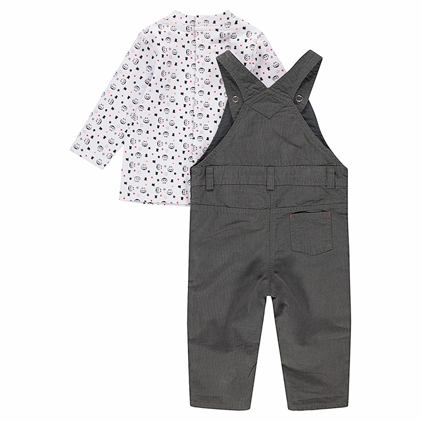 Ensemble salopette en coton fantaisie et tee-shirt imprimé pingouins 