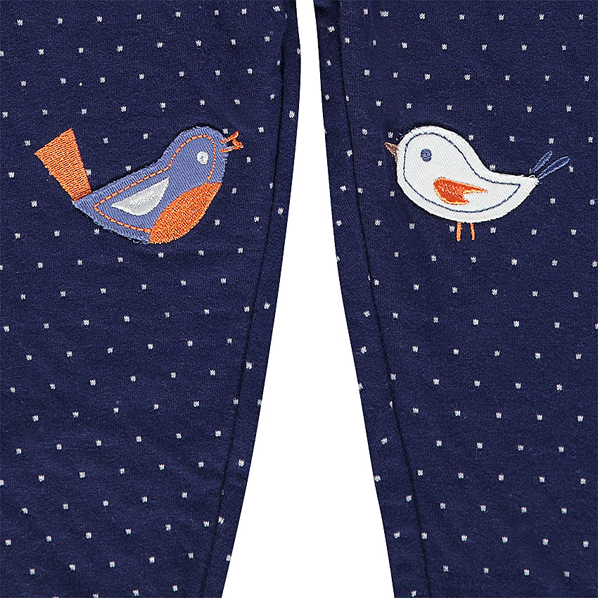 Legging en double jersey à pois avec patchs oiseaux 