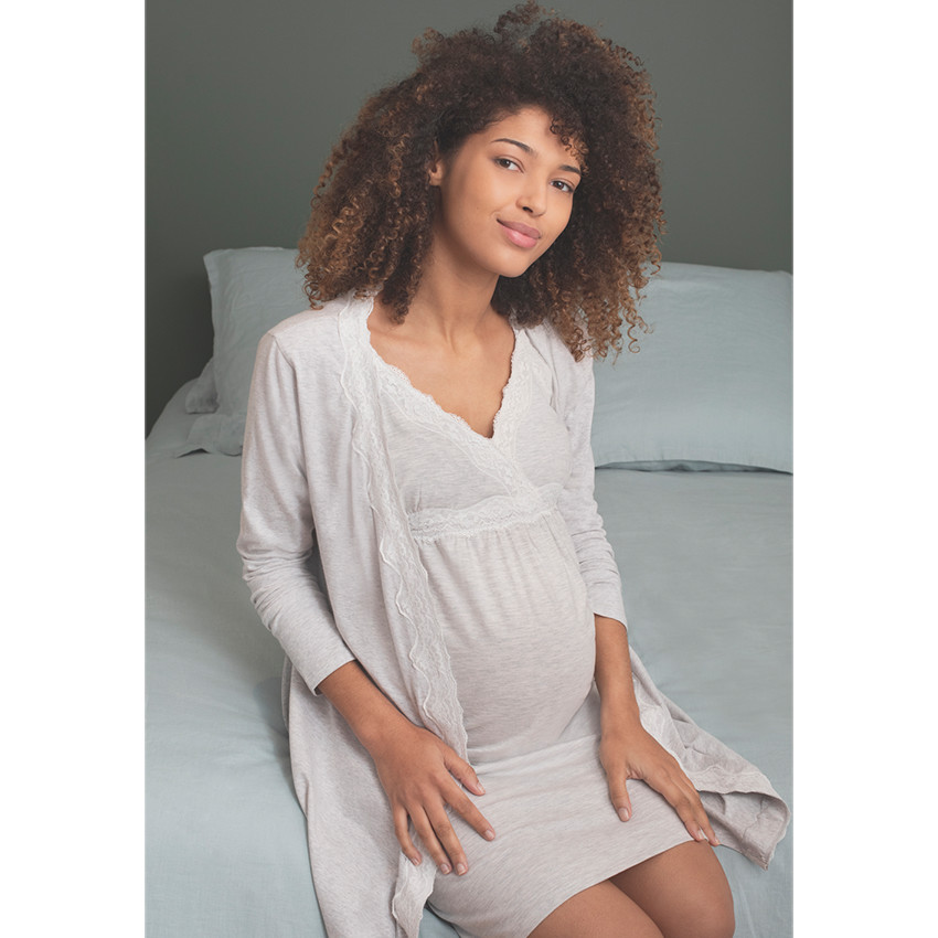 Chemise de nuit en coton bio avec dentelle et bretelles à clips 