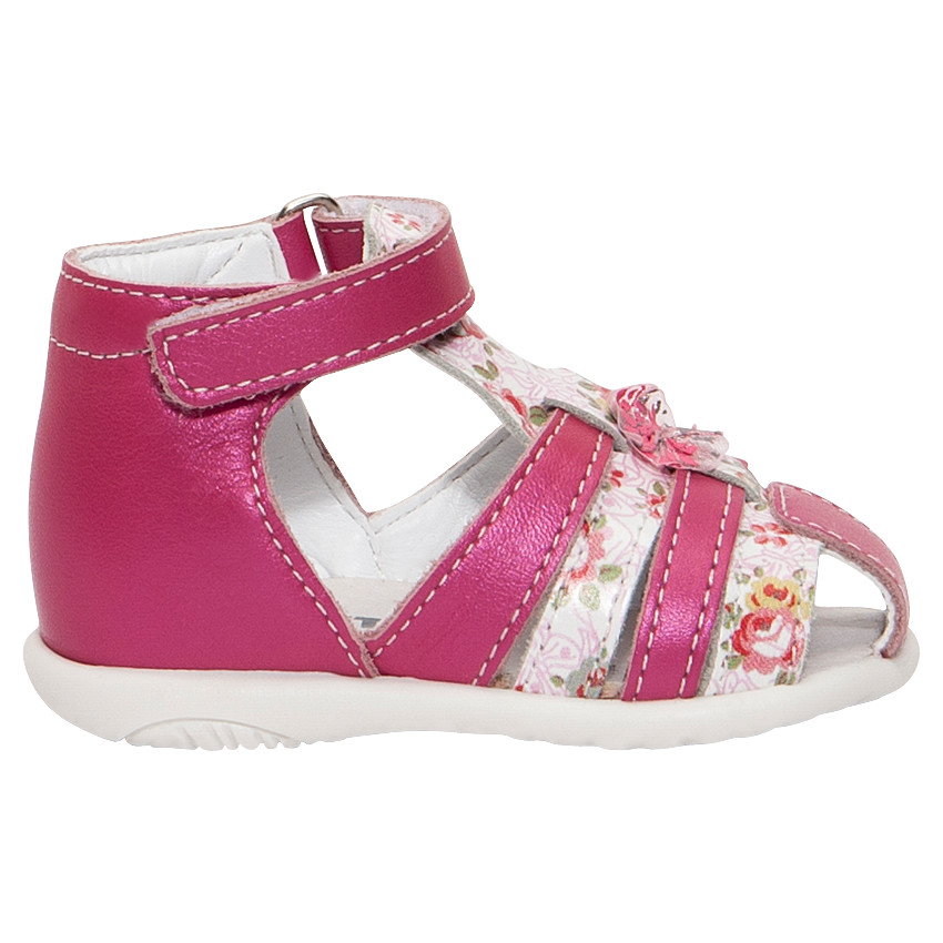 Nu-pieds en cuir irisé fushia et imprimé fleuri 