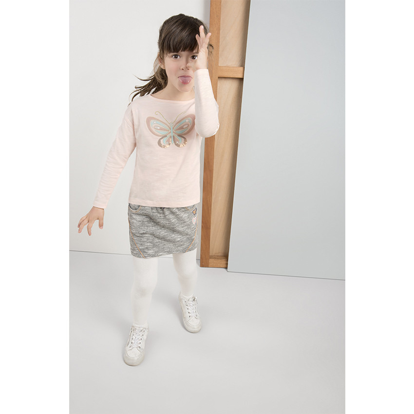 Tee-shirt manches longues en jersey slub avec paillon en résille 