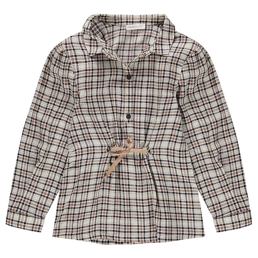 Tunique à carreaux avec liens à nouer devant 