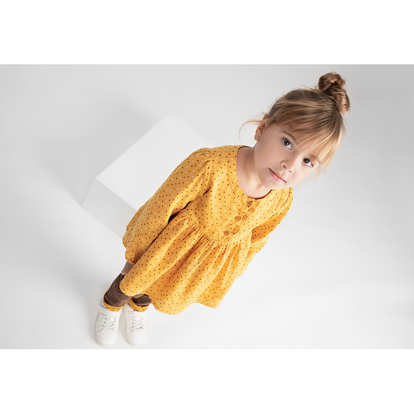 Tunique manches longues moutarde avec pois imprimés all-over 