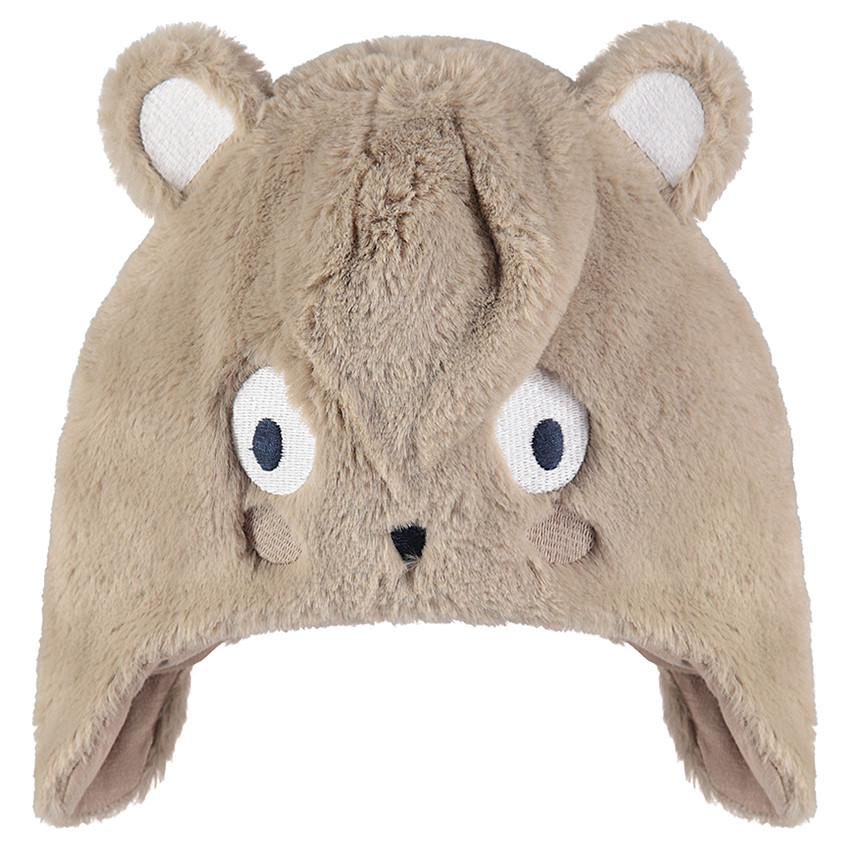 Bonnet en sherpa forme ourson avec doublure en sherpa 