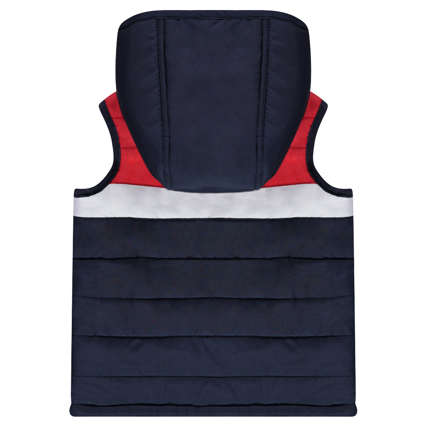 Doudoune sans manches matelassée avec capuche amovible et badge patché 