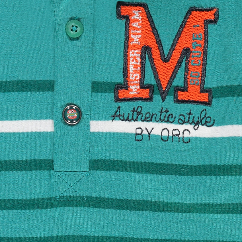 Polo manches courtes rayé avec col en chambray 