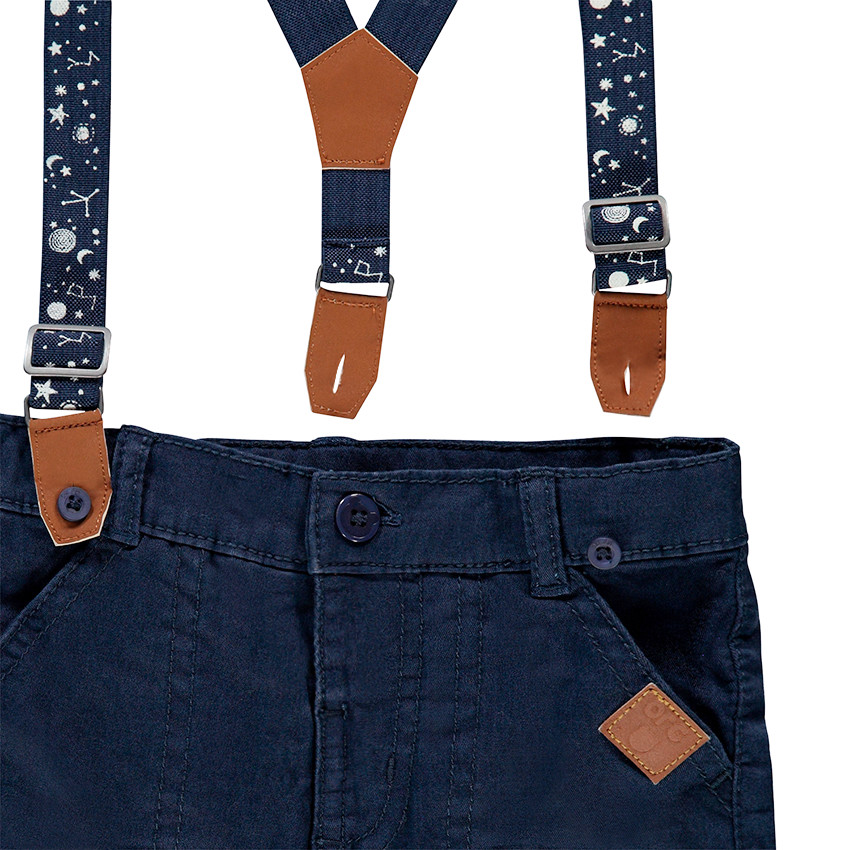 Pantalon droit doublé jersey avec bretelles amovibles 