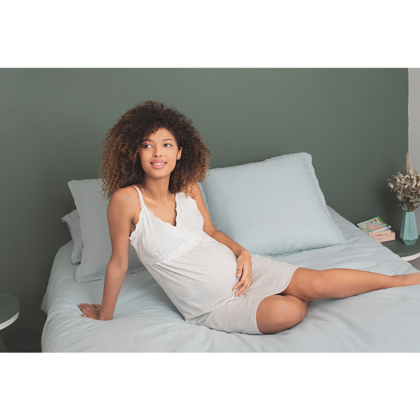 Chemise de nuit en coton bio avec dentelle et bretelles à clips 