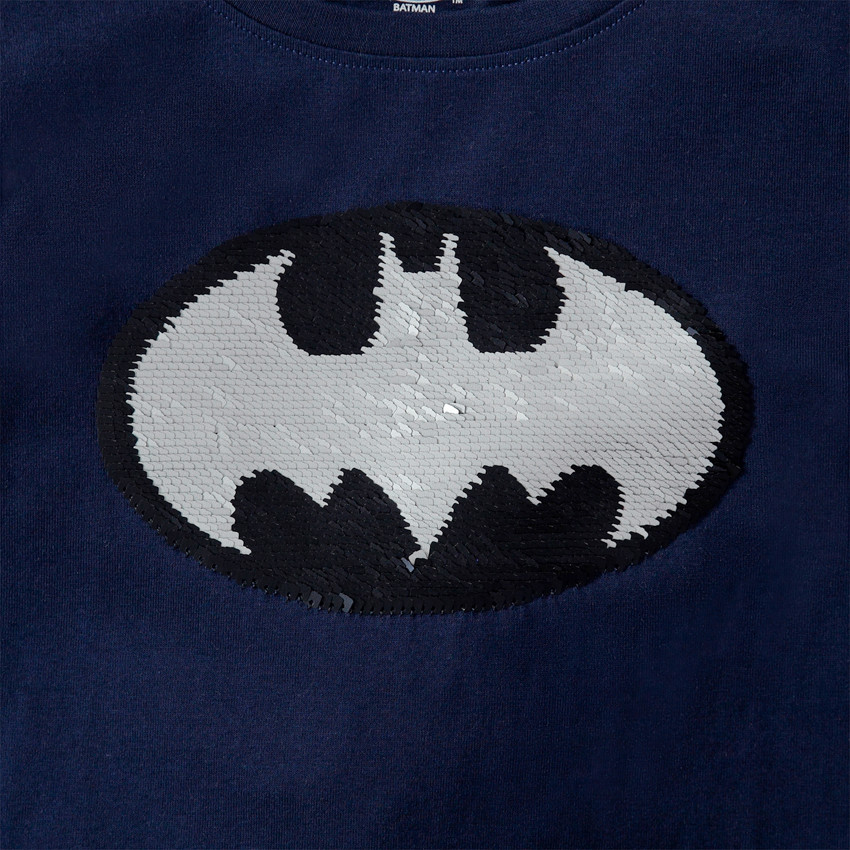 Junior - T-shirt manches longues en jersey avec logo Warner Batman en sequins magiques 