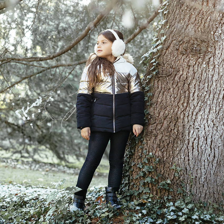 Doudoune à capuche doublée sherpa à bande effet métallisé 