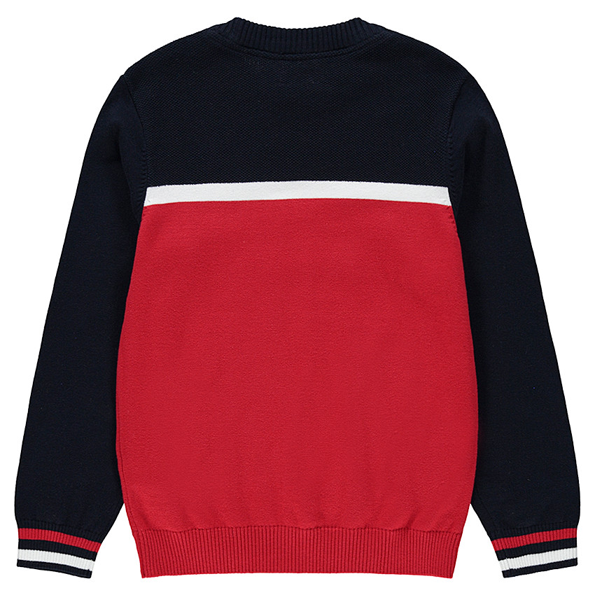 Junior - Pull en tricot avec bandes et inscription en jacquard 