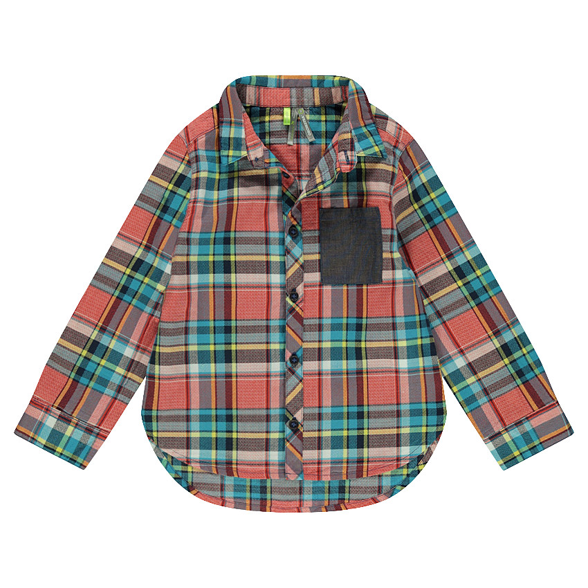Chemise en coton fantaisie à carreaux et poche 