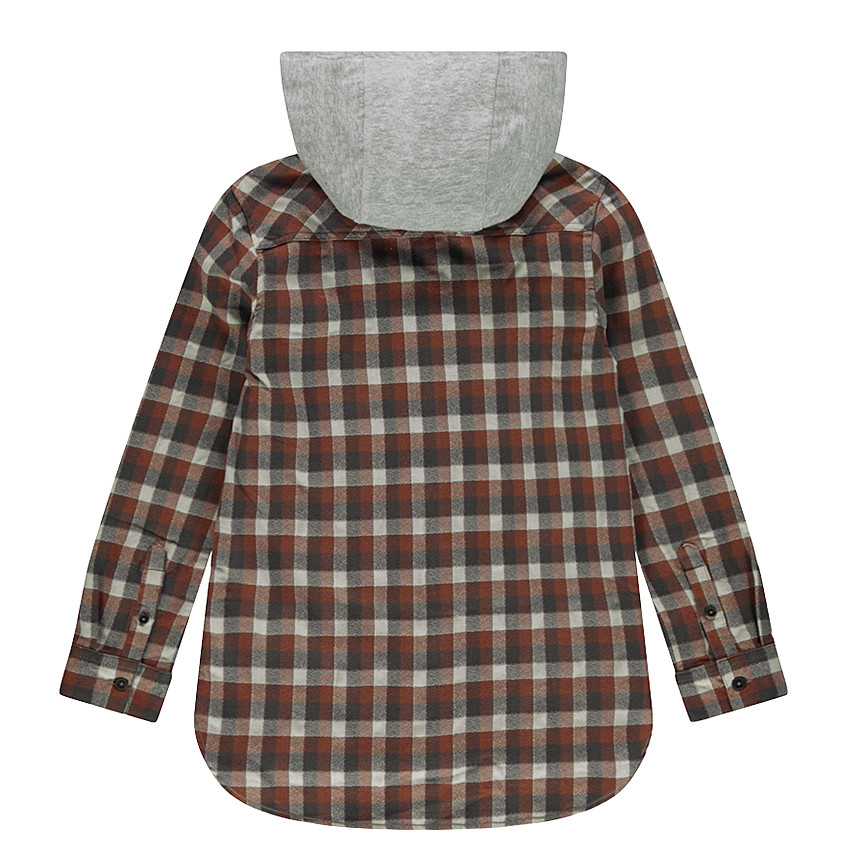 Junior - Chemise manches longues à carreaux en flanelle avec capuche 