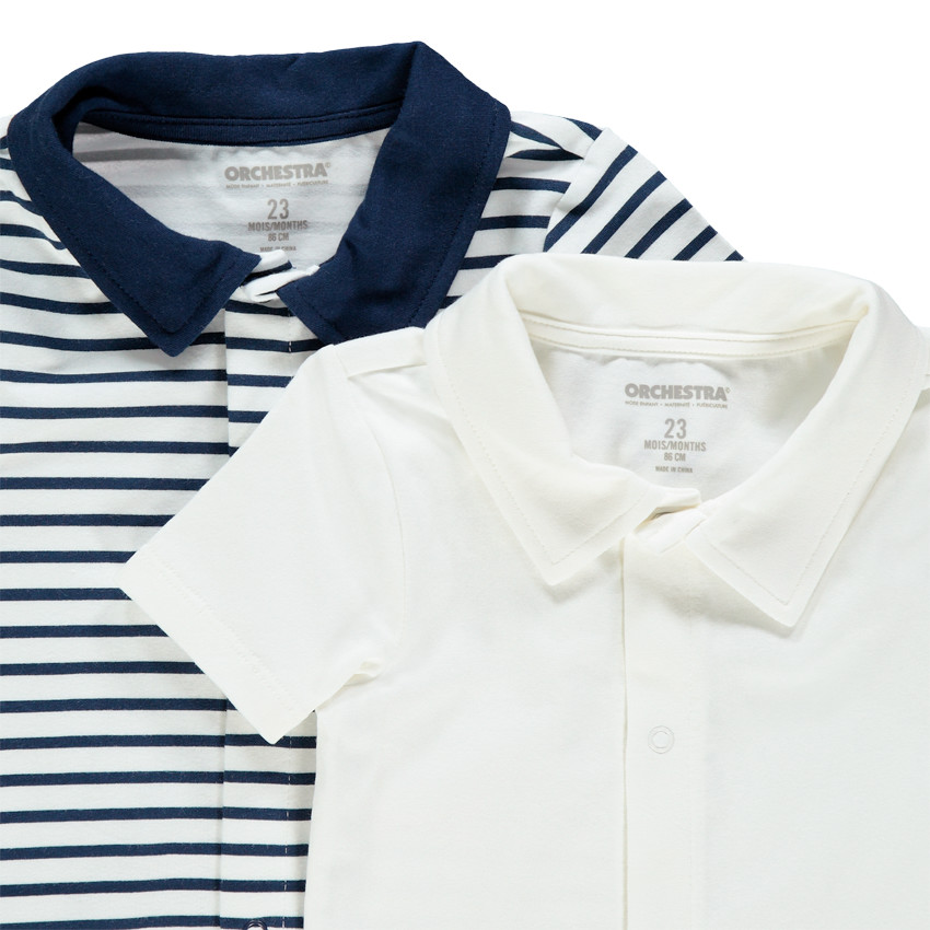 Lot de 2 bodies manches courtes uni/rayé 