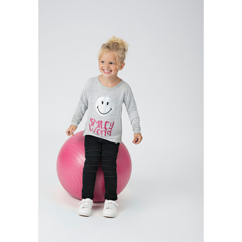 Tee-shirt manches longues chiné avec print Smiley iridescent 