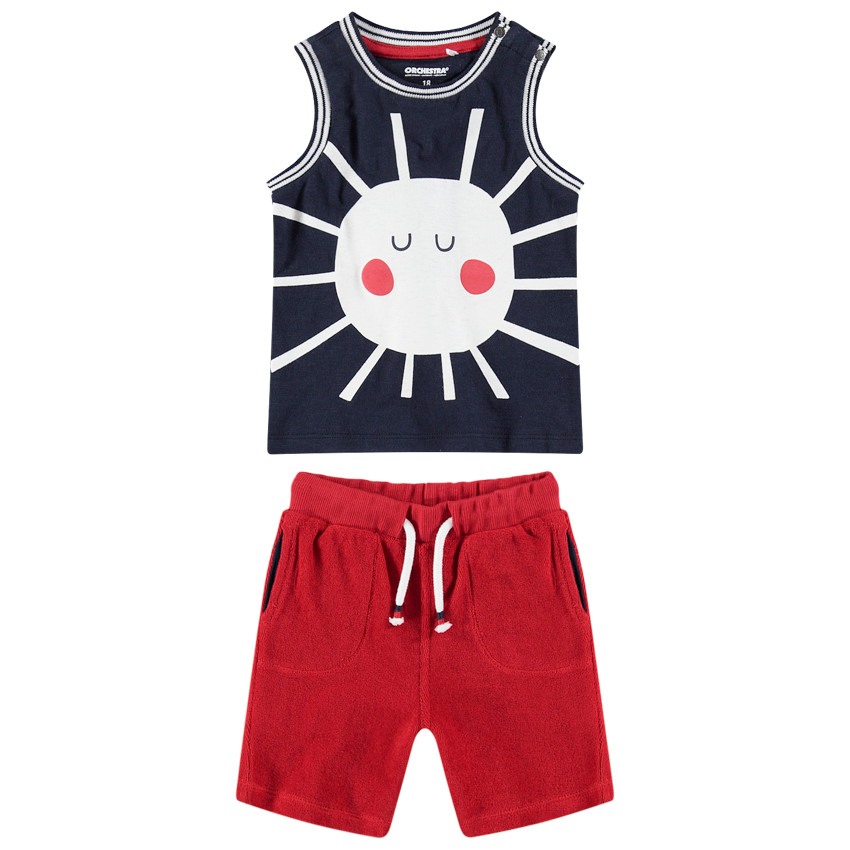 Ensemble avec débardeur print soleil et bermuda en éponge 