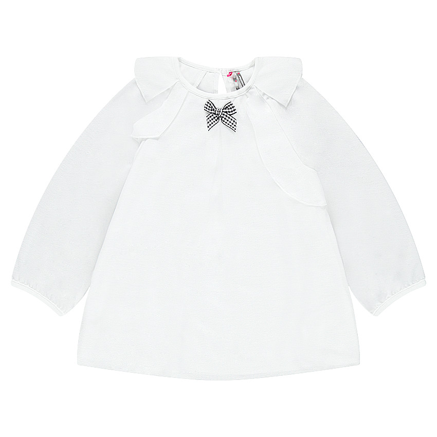 Tunique volantée en crêpe de polyester avec noeud en vichy 