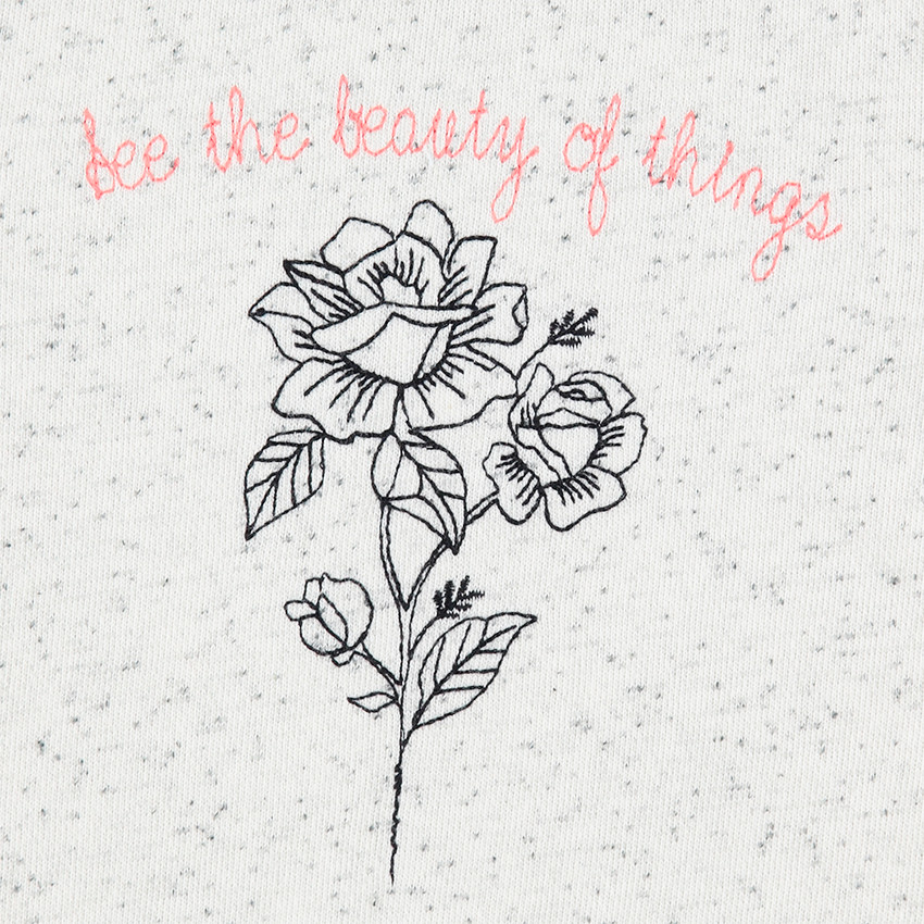 Sweat en molleton effet neps avec broderies et volants 