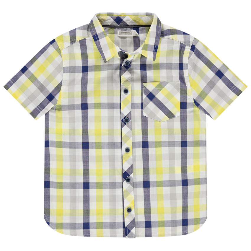 Chemise à carreaux contrastés et poche 