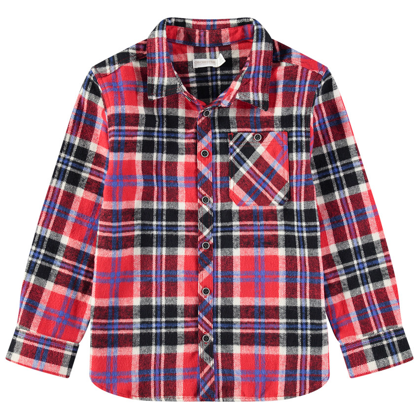 Chemise manches longues en flanelle à carreaux et poche 