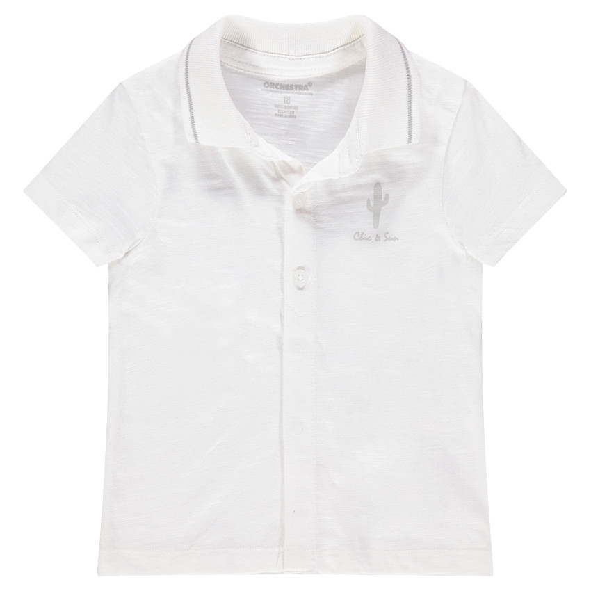 Polo manches courtes en jersey slub avec print cactus 