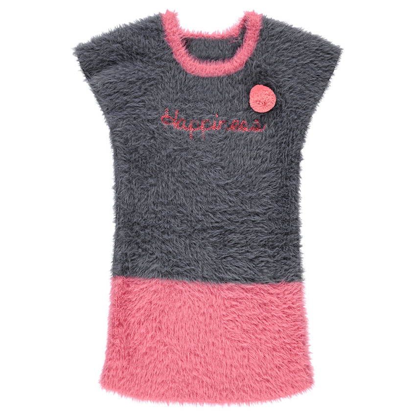 Robe manches courtes bicolore en tricot poil 