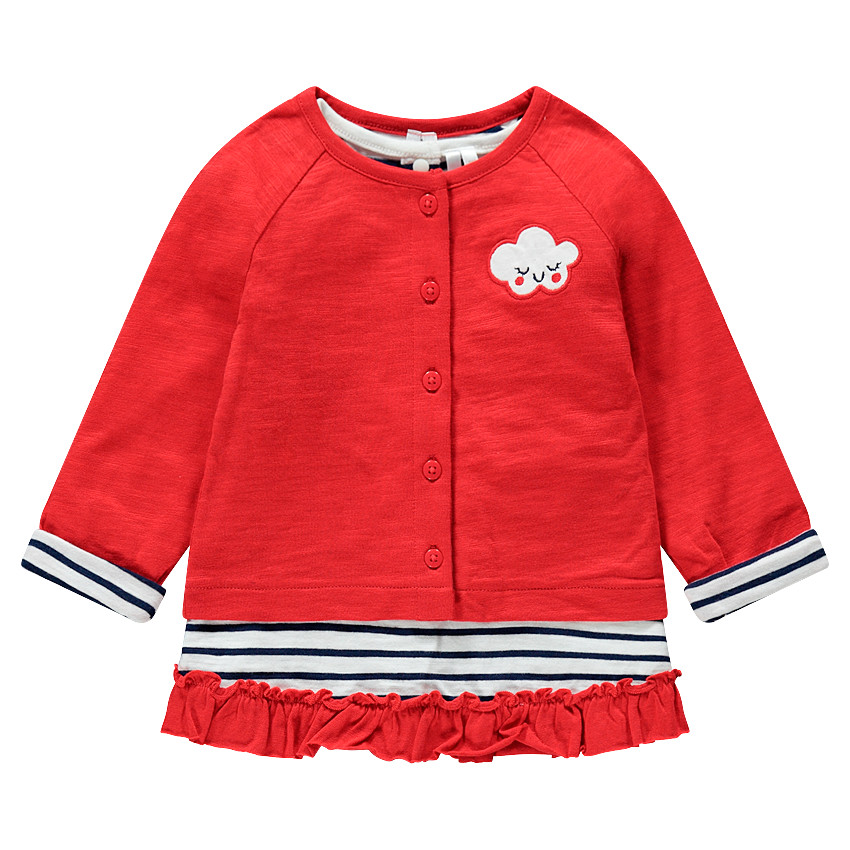 Ensemble avec tunique rayée, gilet uni et legging à petits noeuds 