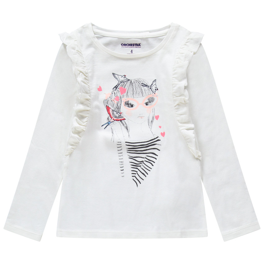 Tee-shirt manches longues volantées avec personnage printé 