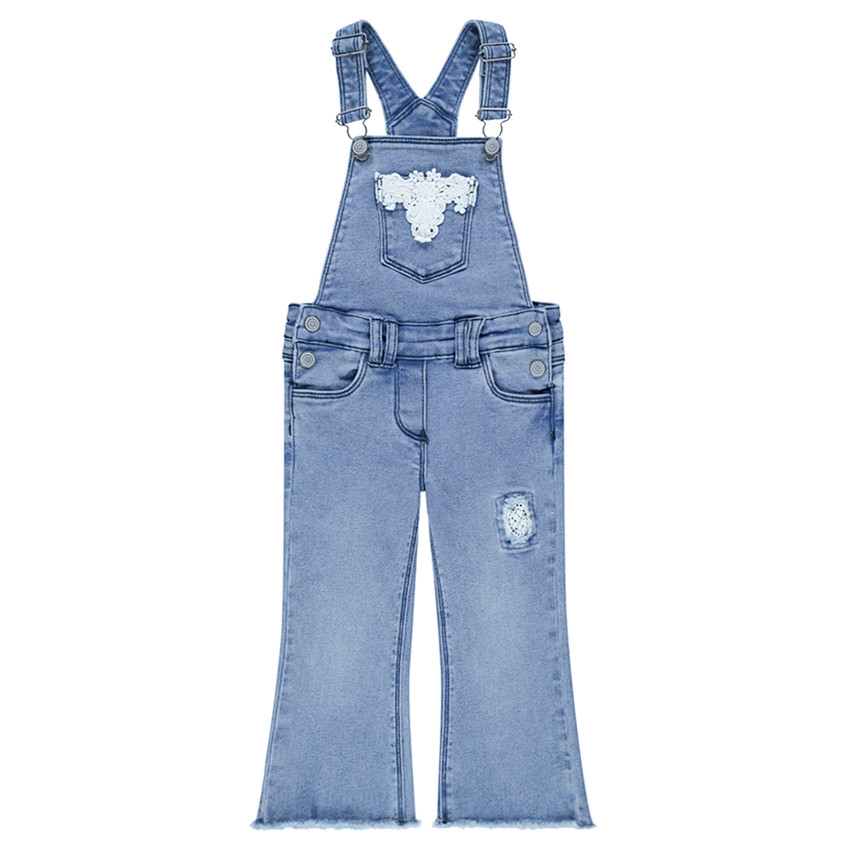 Salopette courte en jeans avec empiècements en dentelle 