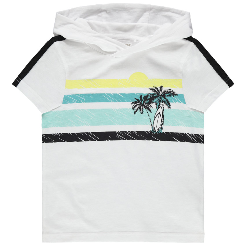 T-shirt manches courtes à capuche à bandes colorées et palmiers 