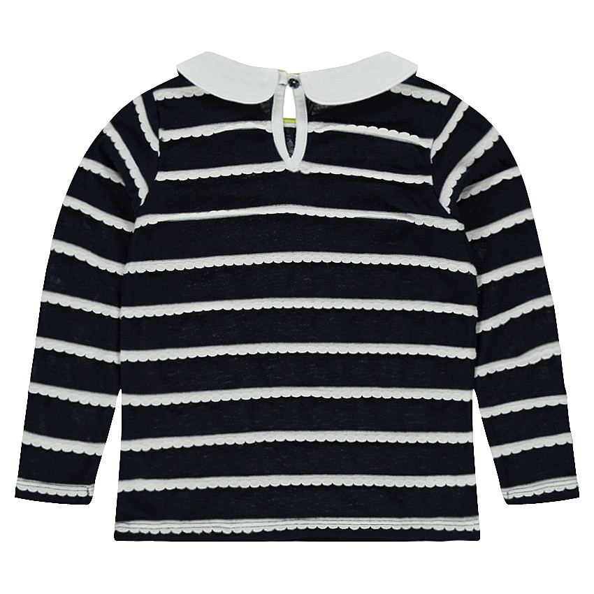 Tee-shirt manches longues à rayures fantaisie et col Claudine 