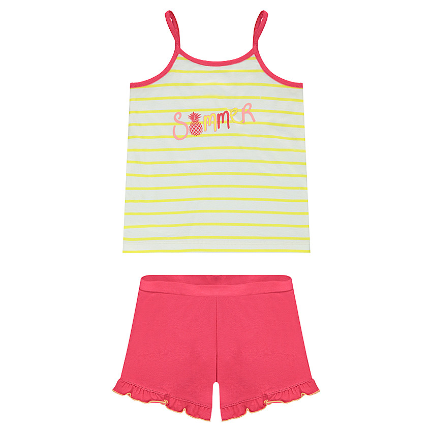 Pyjama en jersey avec débardeur rayé et short uni 