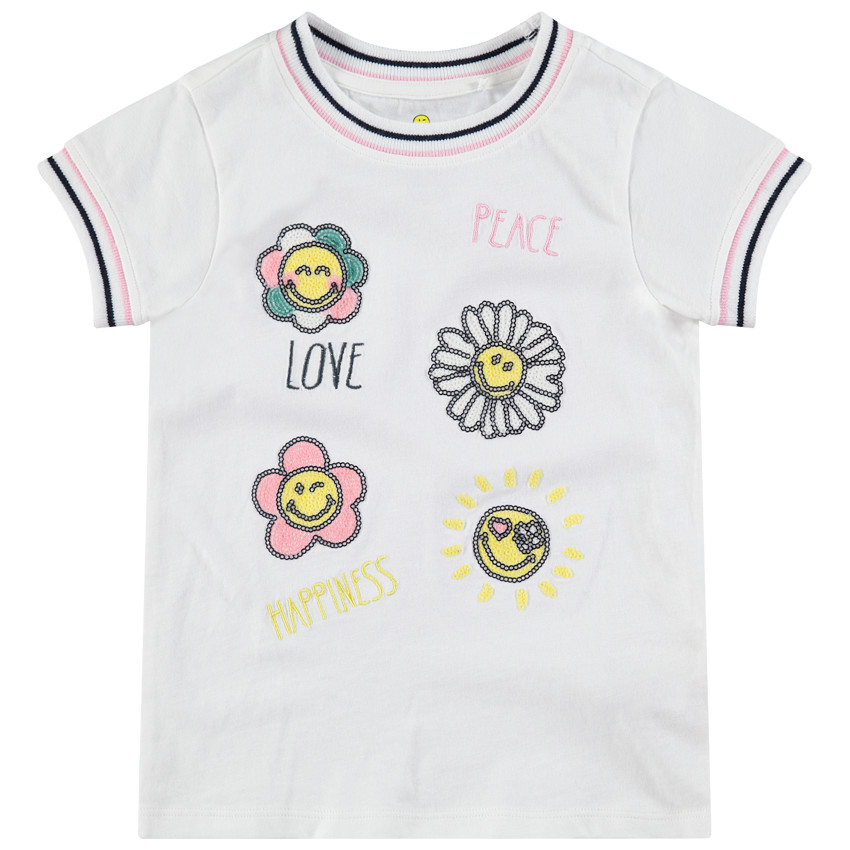 Tee-shirt manches courtes avec fleurs en sequins Smiley 