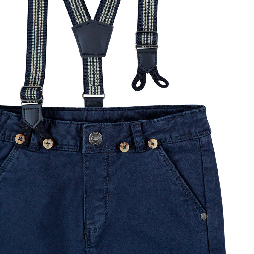 Pantalon en toile surteint avec bretelles élastiquées amovibles 