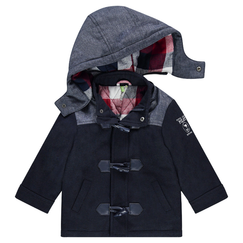 Duffle coat en polyester et laine doublé de flanelle à carreaux 