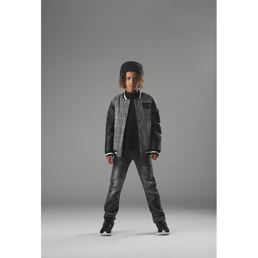 Blouson esprit teddy avec manches en simili et motif pied de poule 