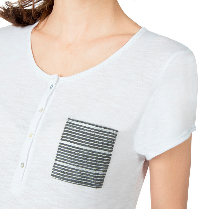 Tee-shirt manches courtes de grossesse et d'allaitement avec poche rayée 