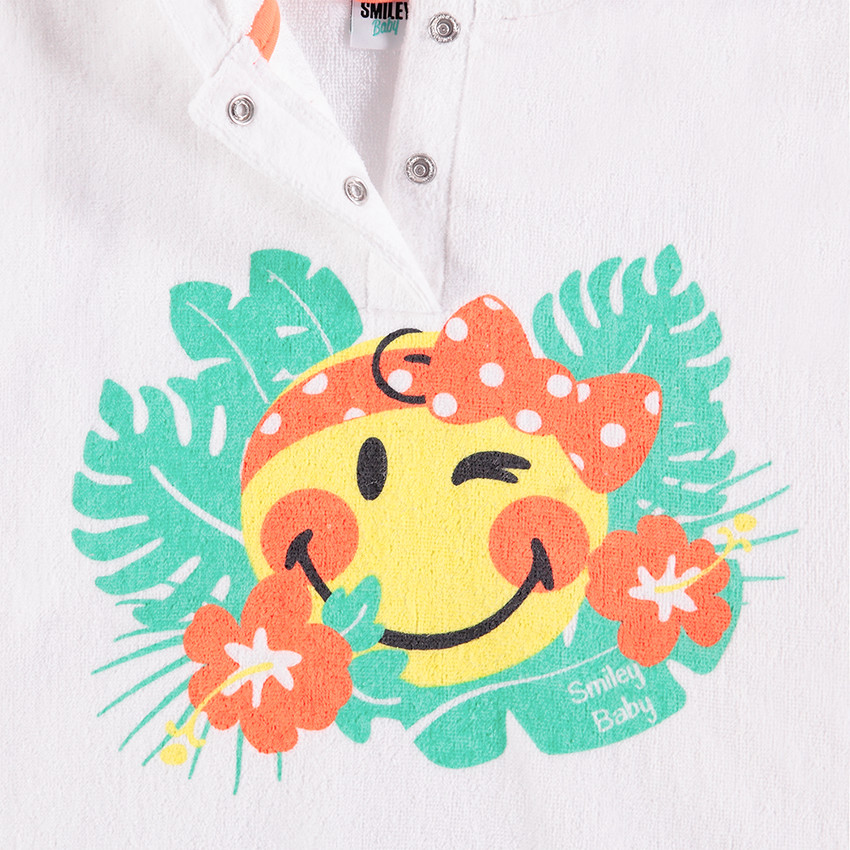 Cape de bain en éponge avec col pressionné et print Smiley 