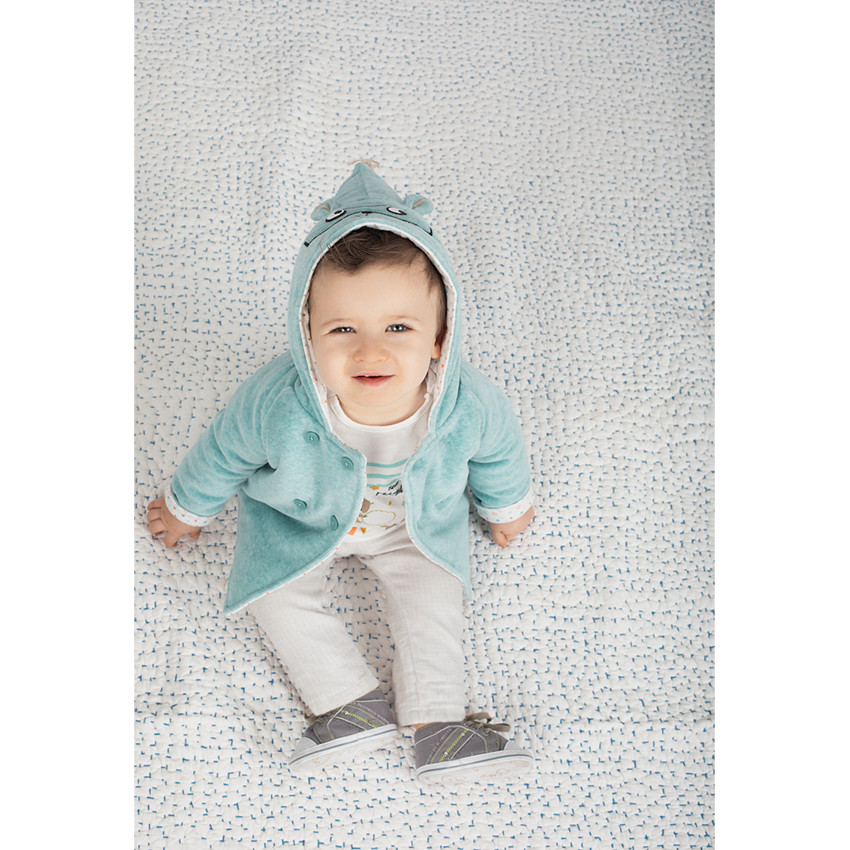 Veste en velours avec capuche en pointe et animal brodé 