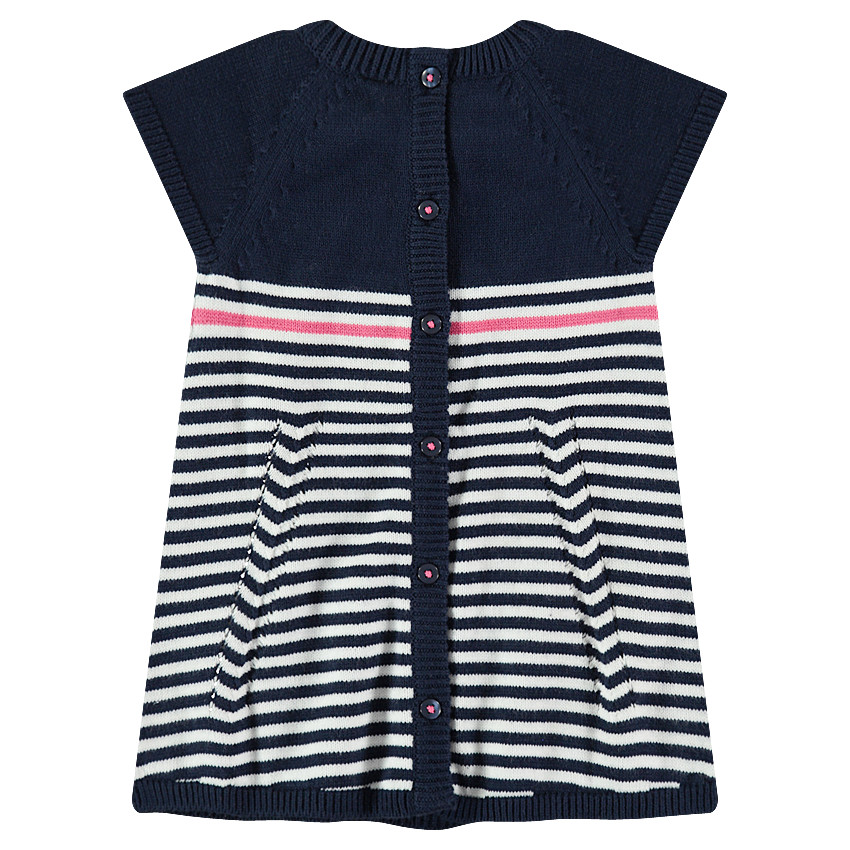 Robe manches courtes en tricot avec rayures jacquard et broderies 