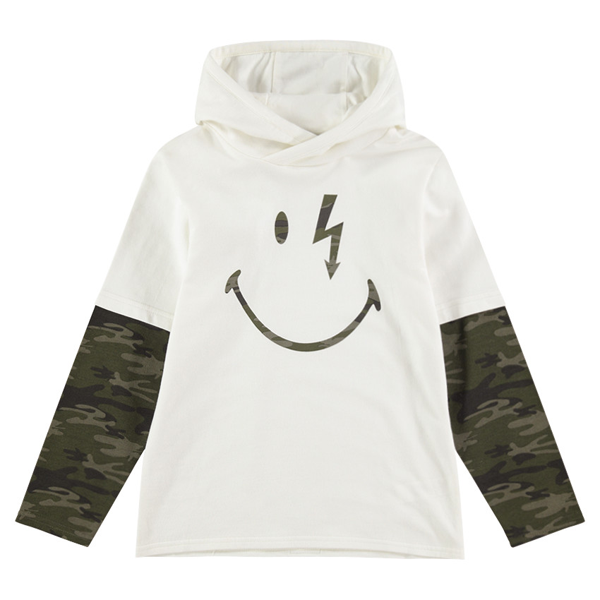 Tee-shirt manches longues à capuche effet 2 en 1 avec print Smiley  
